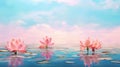 three pink water lilies floating on top of a body of water. generative ai Royalty Free Stock Photo