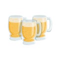 Three Pints Of Foamy Lager Beer, Oktoberfest Festival Drinks Bar Menu Item