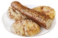 Three Pita Bread Loafs And Integral Baguette Half On White Plate Royalty Free Stock Photo