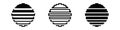 Three pixelated black and white striped ovals in a row