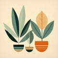 Mid-century Inspired Illustration Of 3 Potted Plants