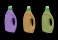 Three plastic bottle for detergent cleaning agent iIsolated on black background. Plastic bottle isolated with clipping path. Empty Royalty Free Stock Photo