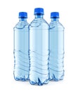 Three plastic bottles of still water with blue cap Royalty Free Stock Photo