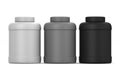 Three plastic cans on white background. Isolated 3D illustration