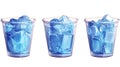 Three plastic cups with ice cubes and water, showing different fill levels Royalty Free Stock Photo