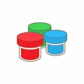 Three plastic jars with colored gouache icon