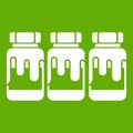 Three plastic jars with gouache icon green Royalty Free Stock Photo