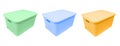 Three plastic storage box isolated on white background. Plastic box. Storage container isolated Royalty Free Stock Photo