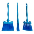 Three plasticblue brooms