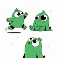 Three Playful Green Cartoon Creature Character Poses Royalty Free Stock Photo