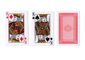 Three playing cards with a pair of kings revealed.