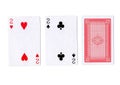 Three playing cards with a pair of twos revealed.