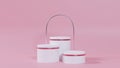 Three podium for beauty product, pastel color, empty mockup. 3d render