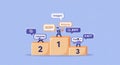 Three podiums labeled 1, 2, and 3 feature cartoon figures standing on each. The Royalty Free Stock Photo