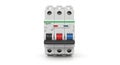 Three-pole circuit breaker by Schneider Electric, model C16, featuring a compact white Royalty Free Stock Photo