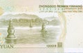 Three Pools Mirroring the Moon in West Lake, Hangzhou on China 1 yuan 1999 Banknote