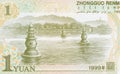 Three Pools Mirroring the Moon in West Lake, Hangzhou on China 1 yuan 1999 Banknote