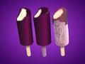 Three popsicles on an acai color background for ice cream parlor