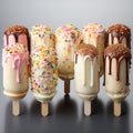 Delicious Fudge Mini Ice Creams On A White Background