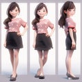 three pose in a one frame Smiling happy adult girl collage generative AI