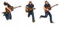 Three poses of a jumping guitarist Royalty Free Stock Photo