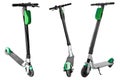 Three positions of a Black and green Electric scooter for rent Royalty Free Stock Photo