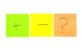 Three post its on white background with a different symbols Royalty Free Stock Photo