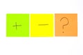 Three post its on white background with a different symbols Royalty Free Stock Photo