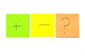 Three post its on white background with a different symbols Royalty Free Stock Photo