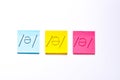 Three post its on white background with a different symbols Royalty Free Stock Photo