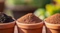 Three Pots of Fine Soil in Different Shades. Generative ai Royalty Free Stock Photo