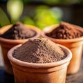 Three Pots of Fine Soil in Different Shades. Generative ai Royalty Free Stock Photo