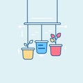 Vector of three potted plants hanging from a window sill Royalty Free Stock Photo