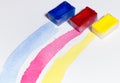 The three primary colors drawn with watercolor Royalty Free Stock Photo