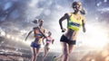 Three professional female runners at grand arena Royalty Free Stock Photo