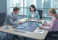 Business meeting collaboration with interactive table technology discussing global strategy Royalty Free Stock Photo