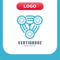 Three propeller drone or Bladed Rotation logo. Vector illustration style is a flat iconic blue rounded symbol