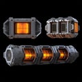 Three props of Futuristic Power System high detailed with Orange glow and a Scifi style - AI Generated