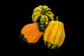 Three pumpkins on black backgroud Royalty Free Stock Photo
