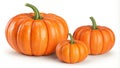 Three Pumpkins Composition of Large, Medium, and Small, Vibrant Orange, Autumnal Concept, 3D Render, White Background Pumpkin Royalty Free Stock Photo