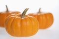 Three pumpkins on white.