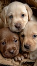 Three puppies are sitting in a cardboard box together Royalty Free Stock Photo