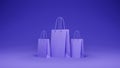 Three purple shopping bags for shopping concept background, 3d rendering