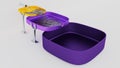 Three Purple and Yellow Square Bowls where Water Start filling u