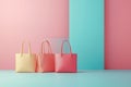 Three purses are displayed on a pink background Royalty Free Stock Photo