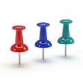 Three push pins isolated on white background Royalty Free Stock Photo