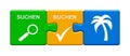 3 Puzzle Buttons showing Search and Book Vacation german