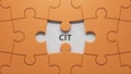 Three puzzle pieces with missing pieces with letters CIT. Royalty Free Stock Photo