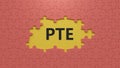 Three puzzle pieces with missing pieces with the letters PTE.close up of puzzle pieces with missing pieces, Royalty Free Stock Photo