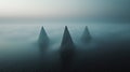 Mysterious Pyramids Emerging from Foggy Ocean Royalty Free Stock Photo